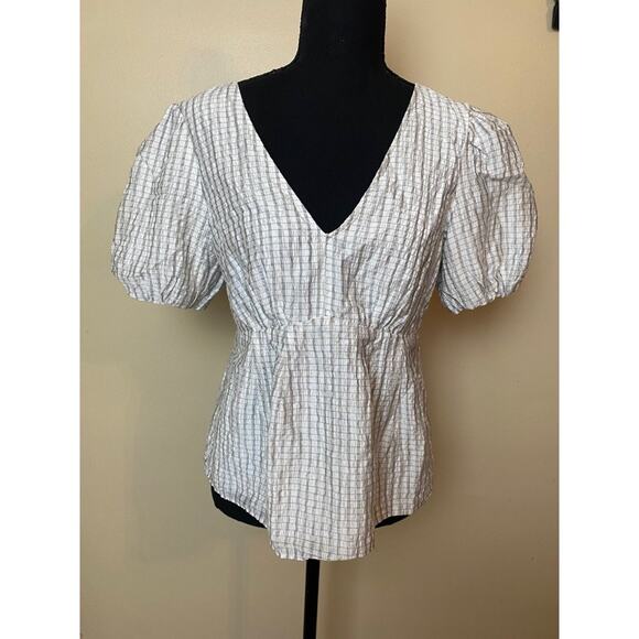 club monaco Grid Double V Tie Back Top small blouse - Picture 2 of 7
